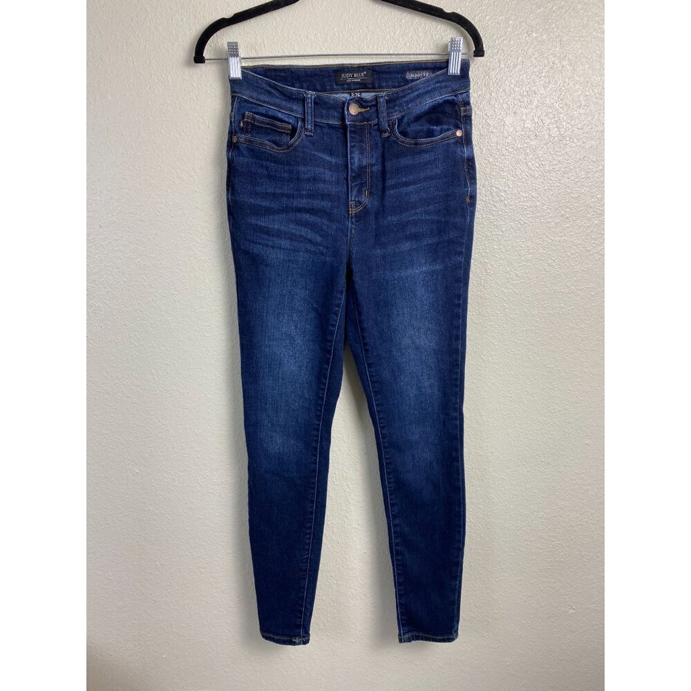 💜 Judy Blue Womens Skinny Fit Jeans Size 26 Dark‎ Wash Blue Denim Cotton Blend